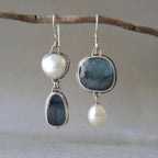 Boucles d'Oreilles en Perles avec Pierre Bleue Vintage