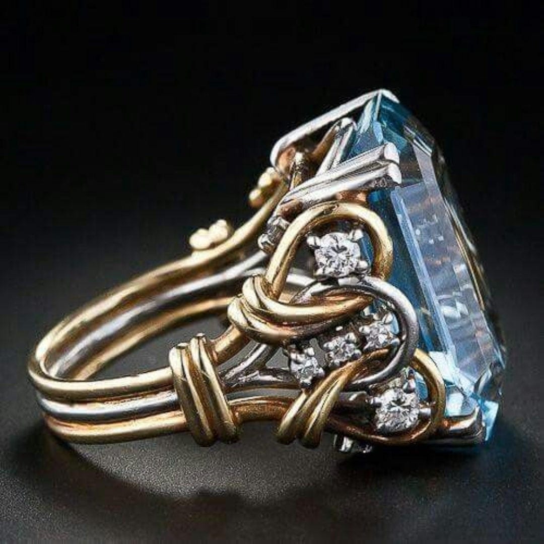Bague en Or Laminé avec Zirconia Bleue Vintage