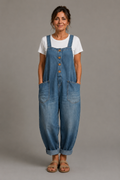 Sara - Salopette en denim de coton avec lavage vintage
