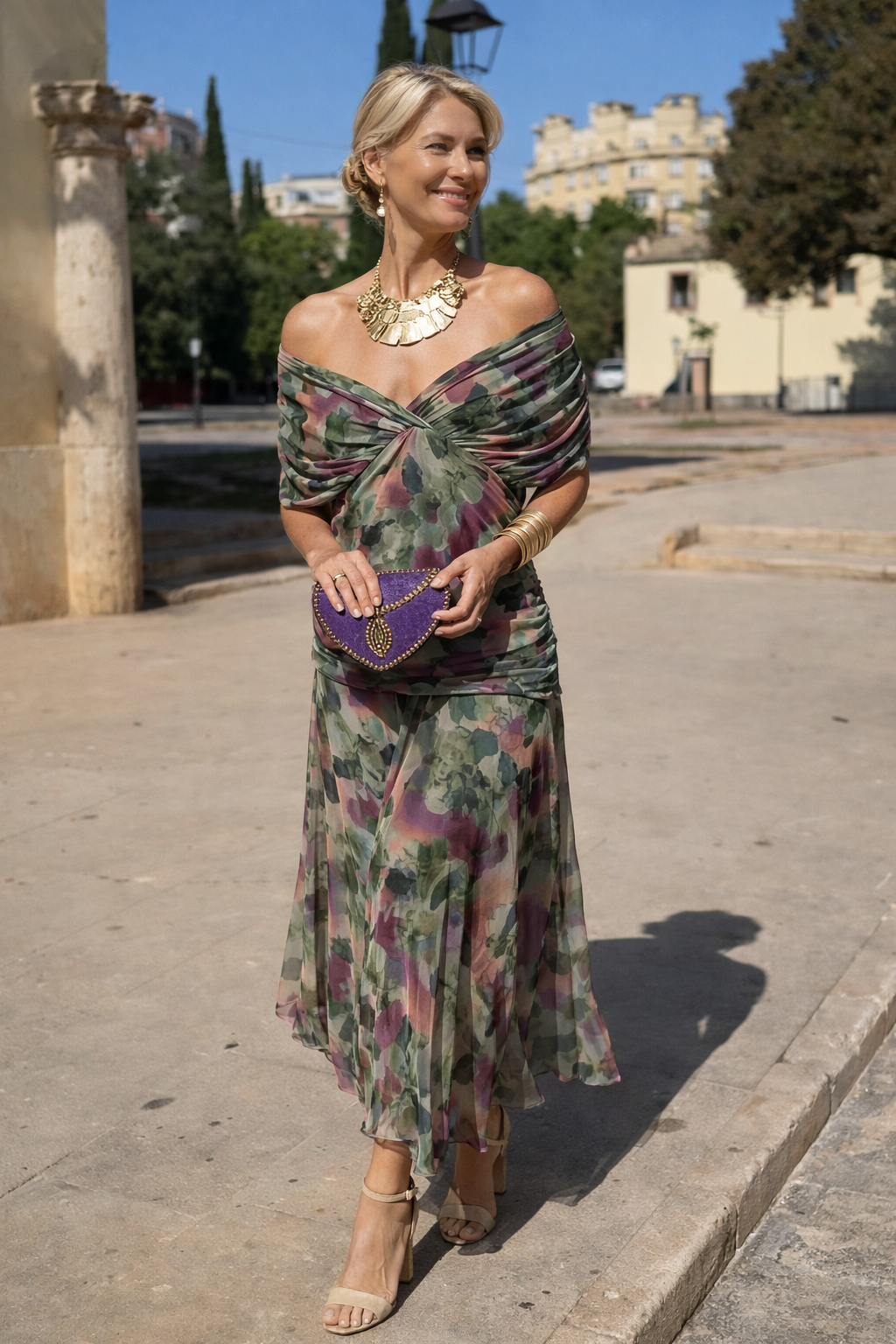 Robe maxi élégante pour soirée avec décolleté en cœur