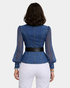 Alizée | Haut en denim avec des manches en chiffon léger