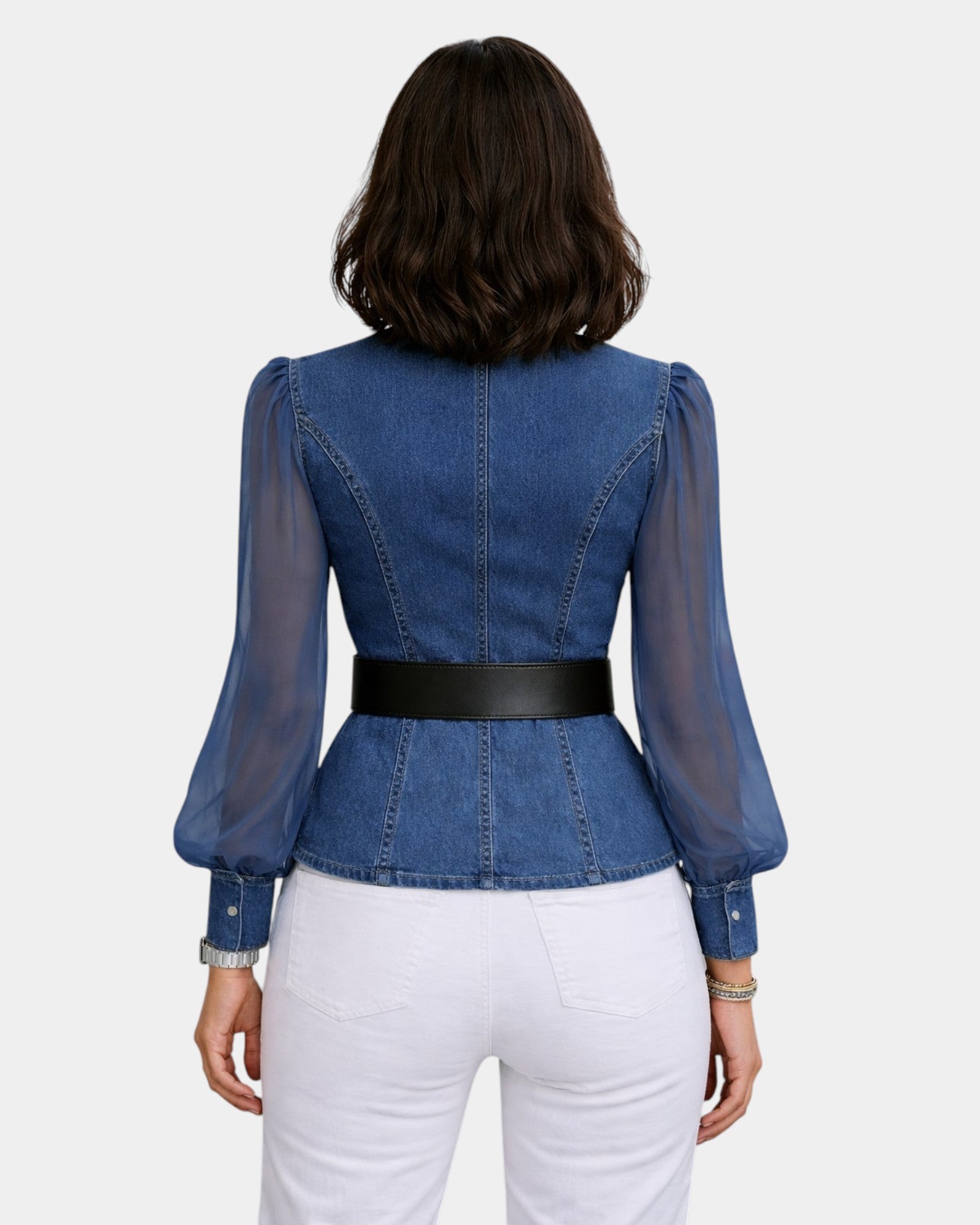 Alizée | Haut en denim avec des manches en chiffon léger