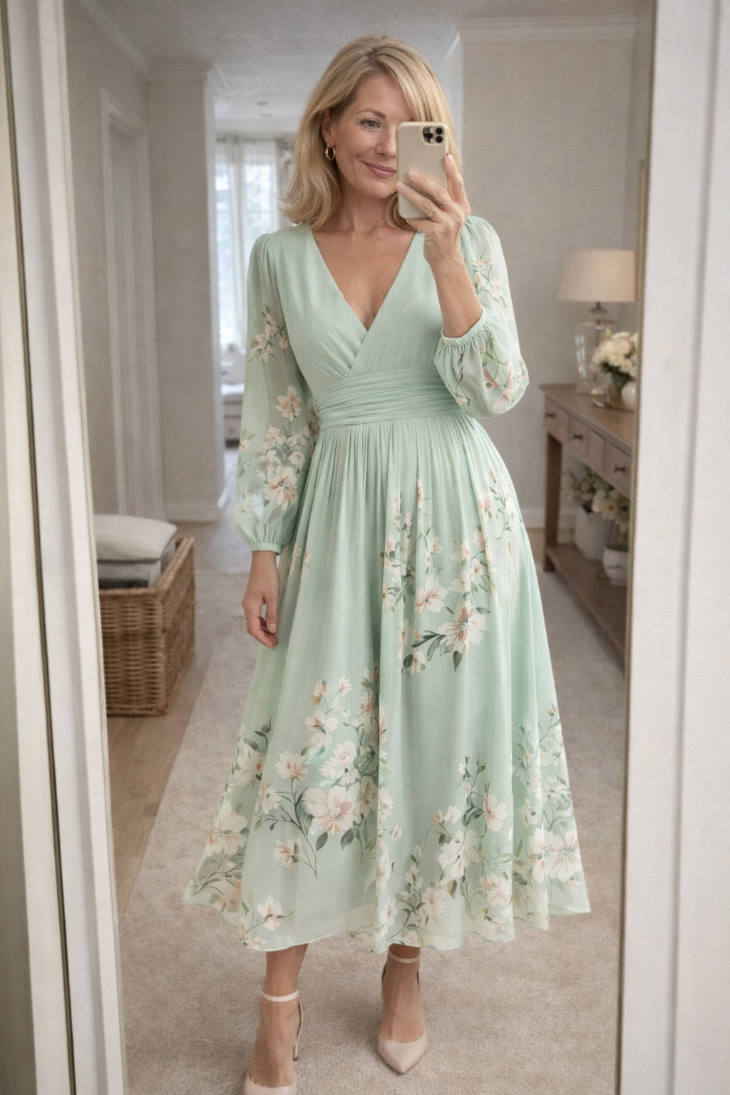 VENIRA | Robe Midi Fleurie Verte