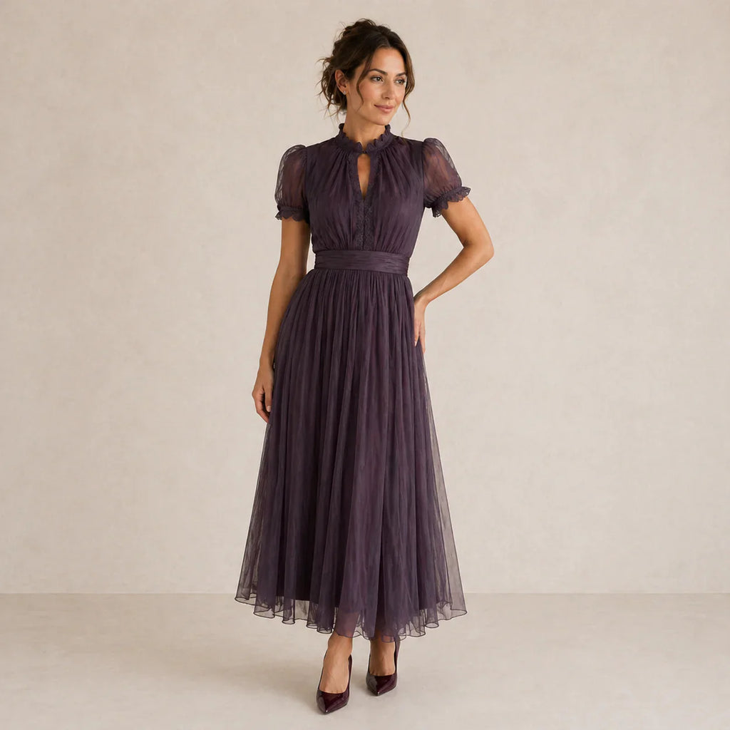 FLAVIA | Robe longue violette avec dentelle