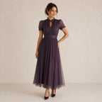 FLAVIA | Robe longue violette avec dentelle