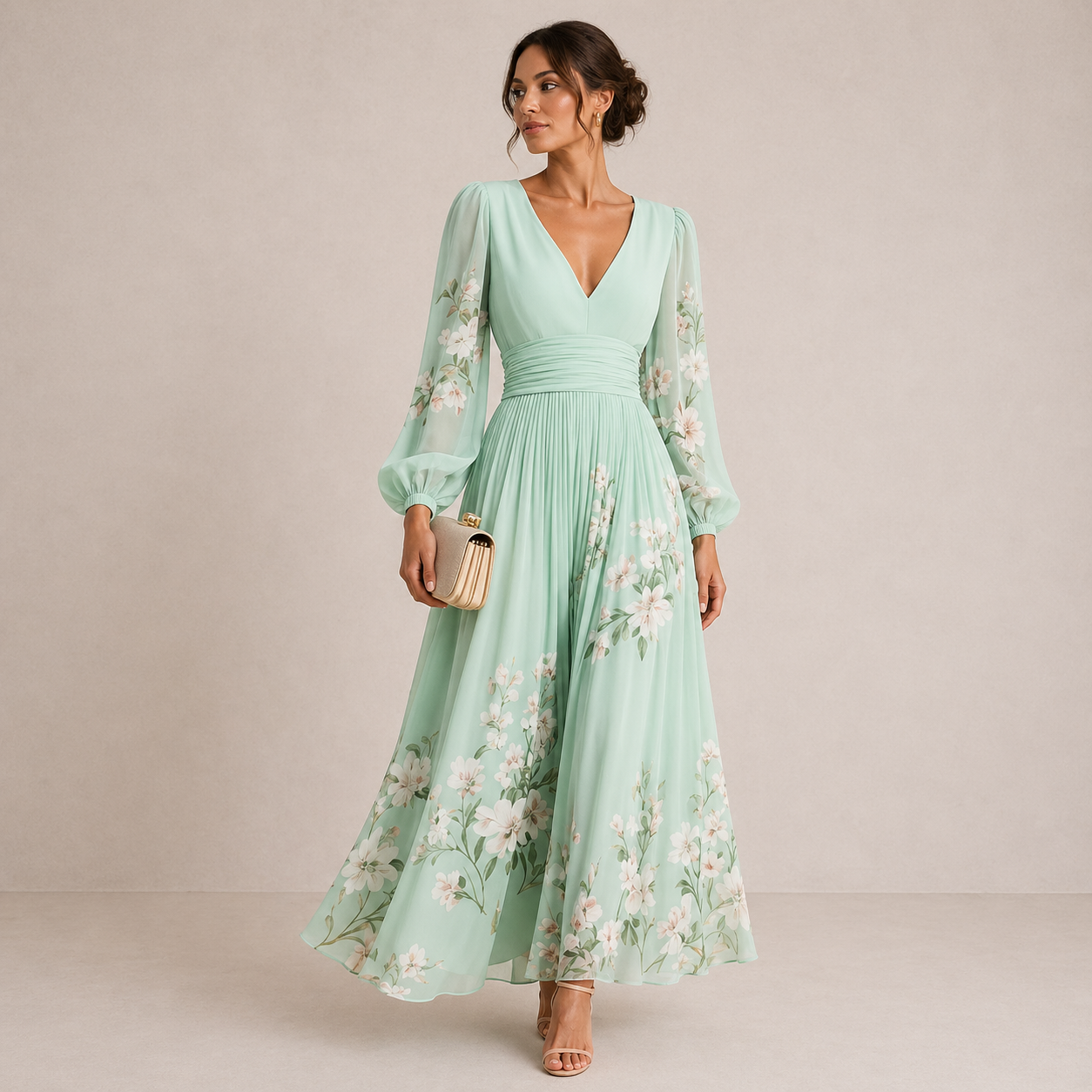 VENIRA | Robe Midi Fleurie Verte