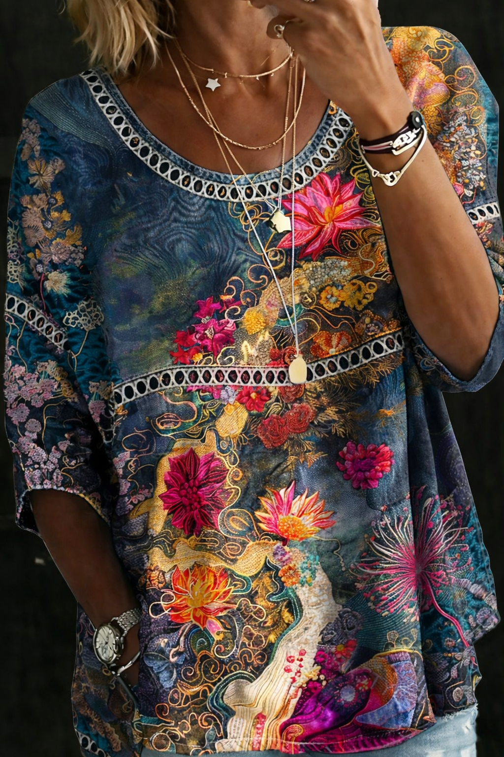 Nicole | Blouse en Denim Floral Vintage