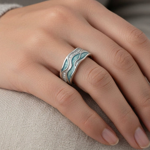 Bague de Vagues en Argent Turquoise Élégante
