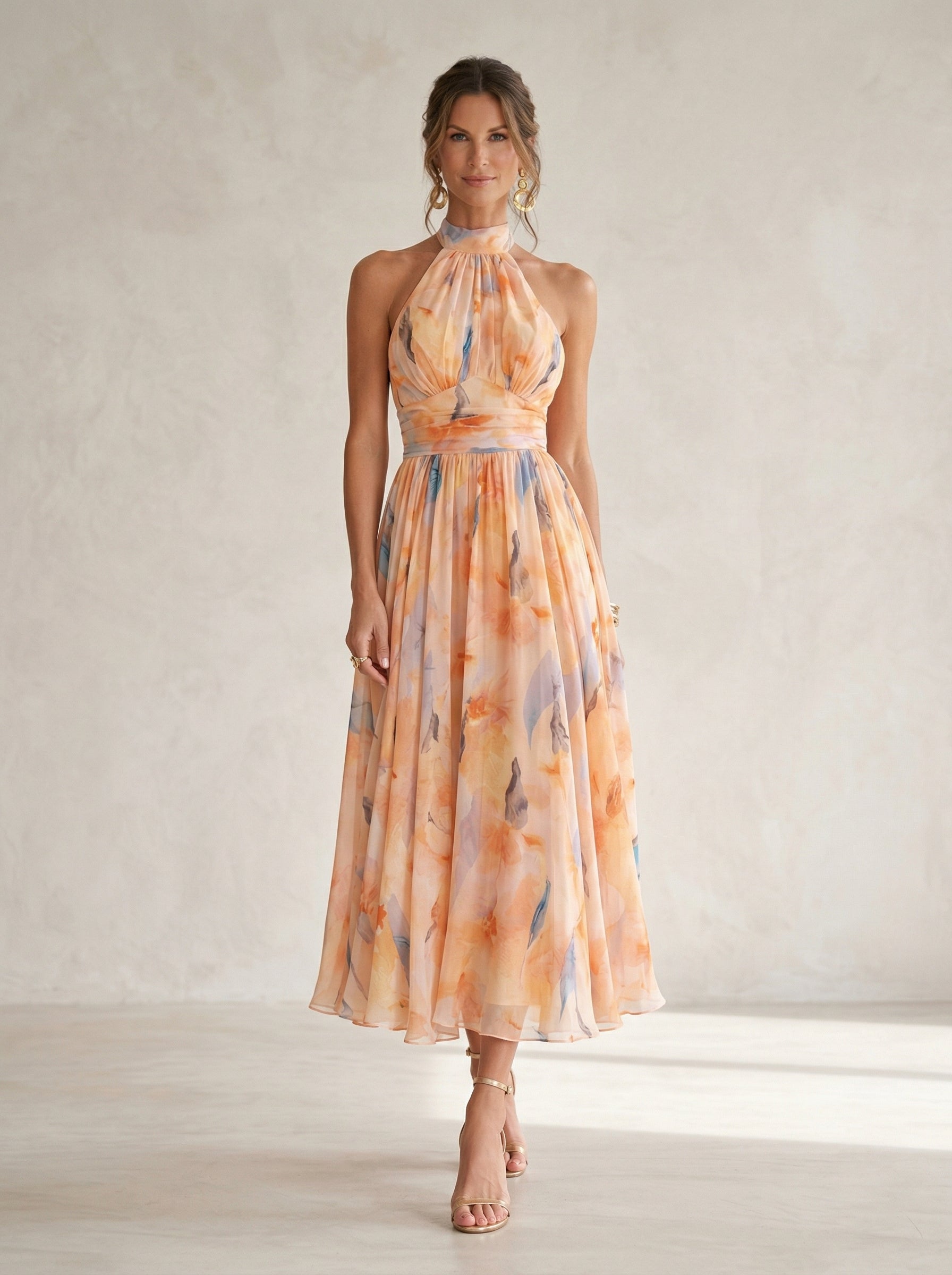 Esther™ | Robe à Col Halter avec Imprimé Aquarelle