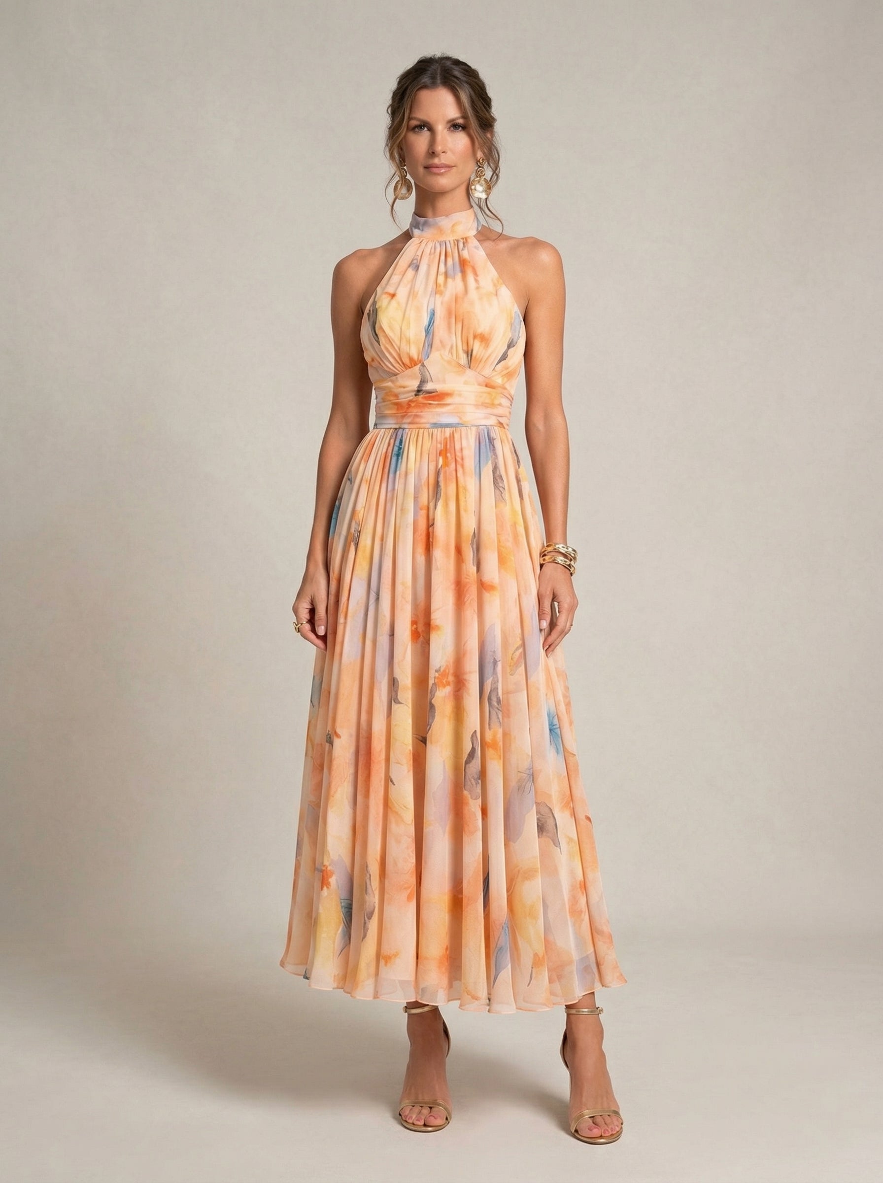 Esther™ | Robe à Col Halter avec Imprimé Aquarelle