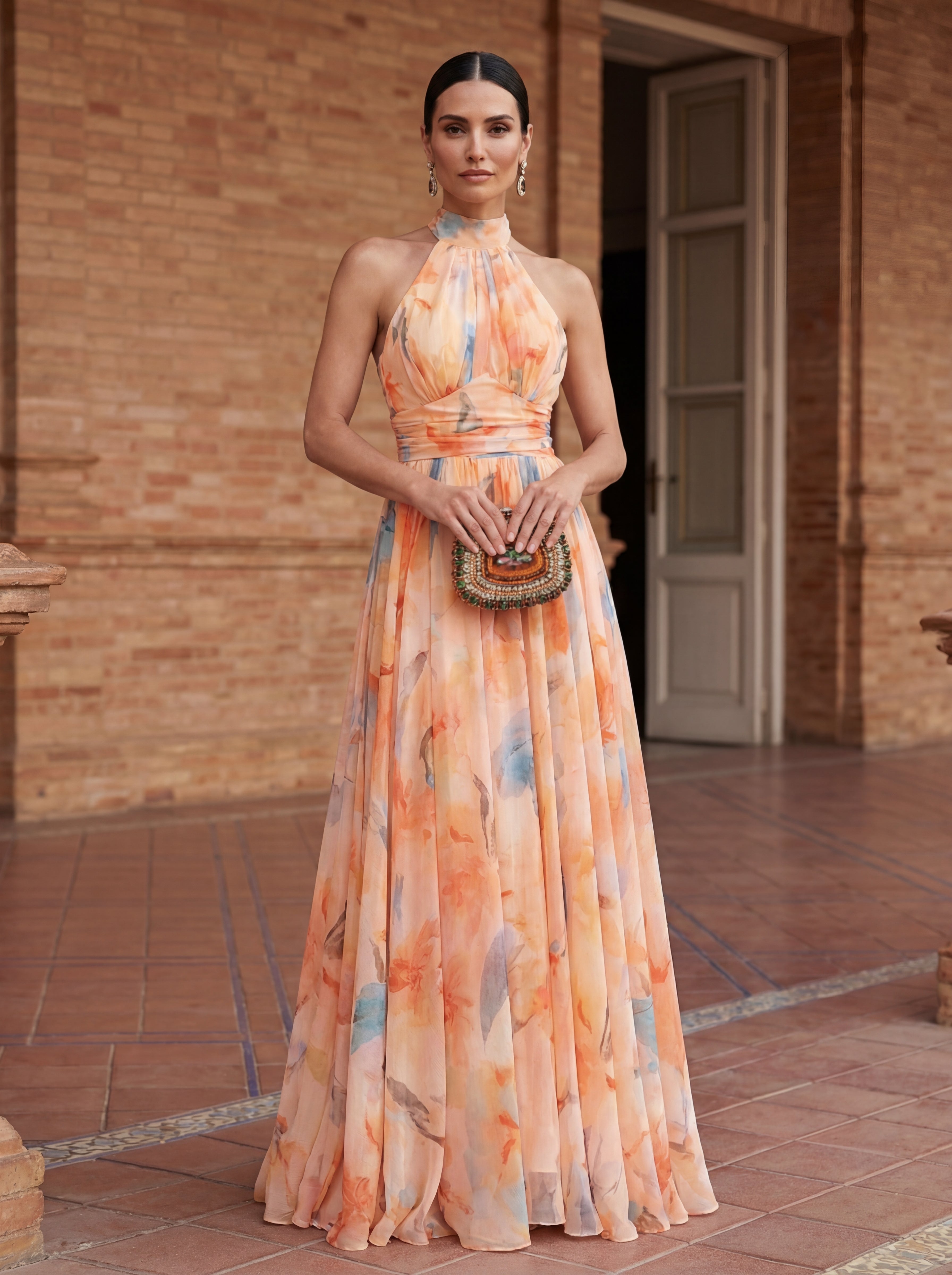 Esther™ | Robe à Col Halter avec Imprimé Aquarelle
