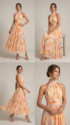 Esther™ | Robe à Col Halter avec Imprimé Aquarelle