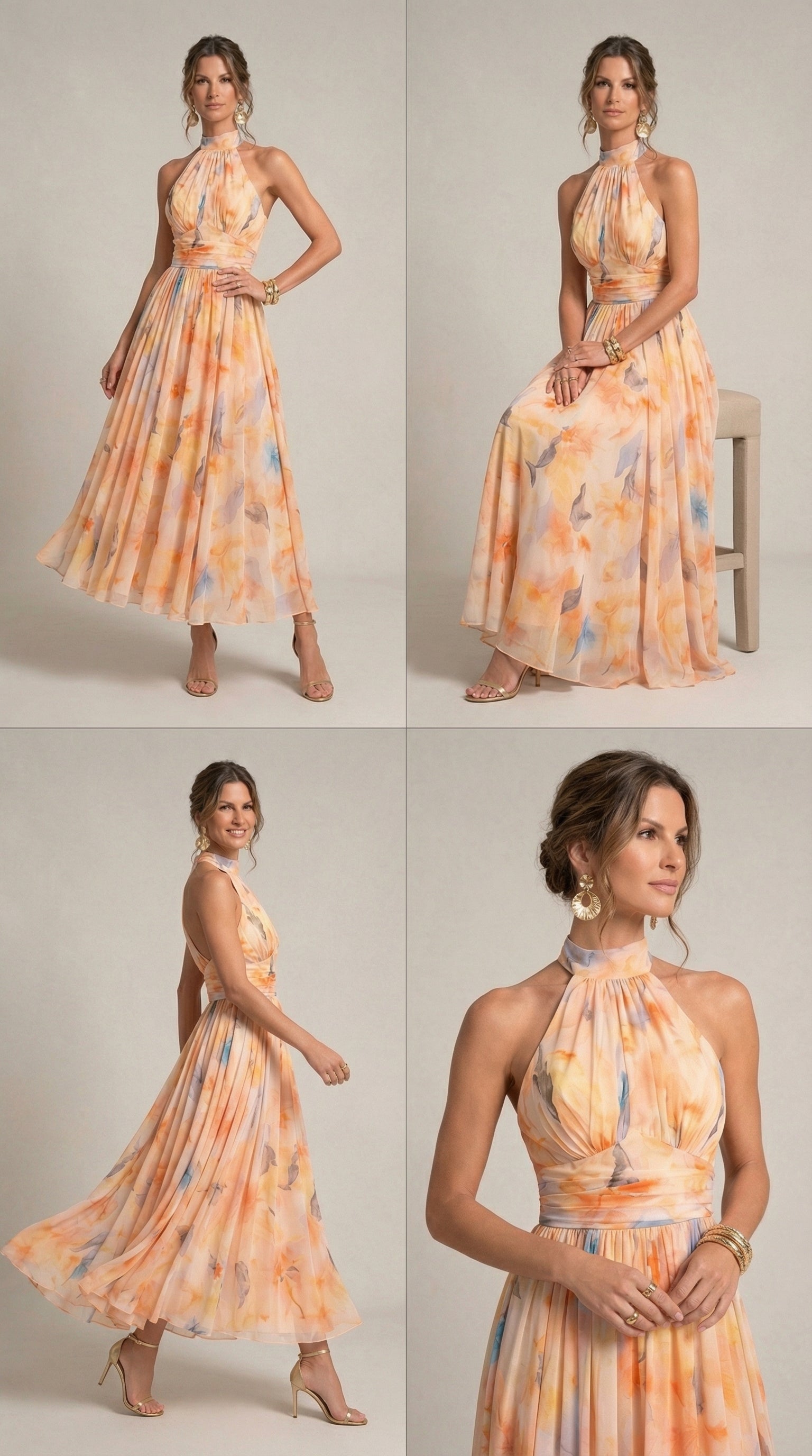 Esther™ | Robe à Col Halter avec Imprimé Aquarelle
