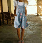 Adriana - Combinaison en denim floral avec toucher doux en coton et lavage vintage