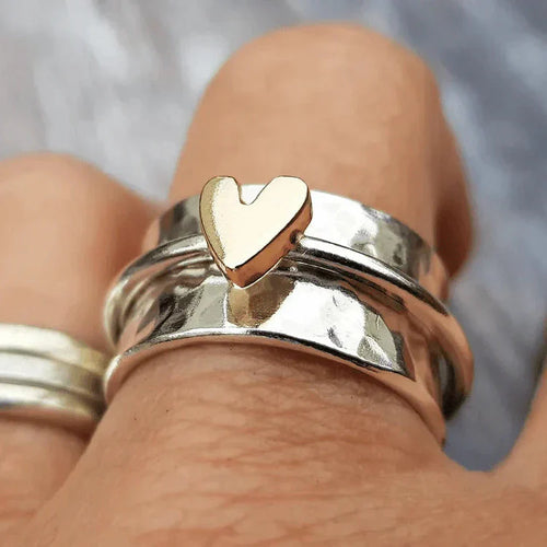 Bague Vintage en Argent avec Cœur Doré