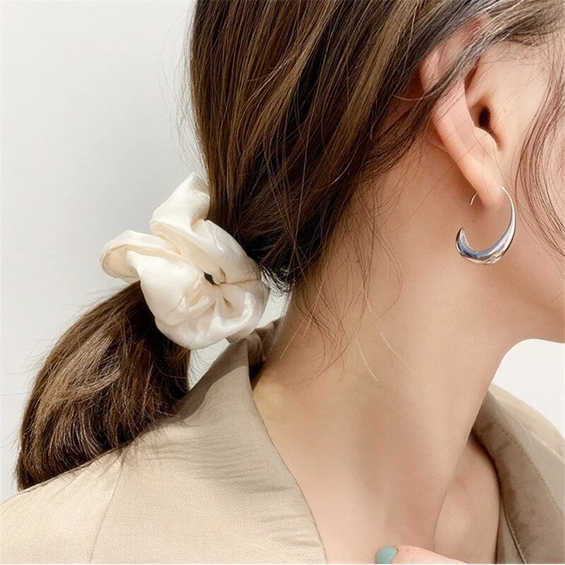 Boucles d'Oreilles Ovales en Or et Argent