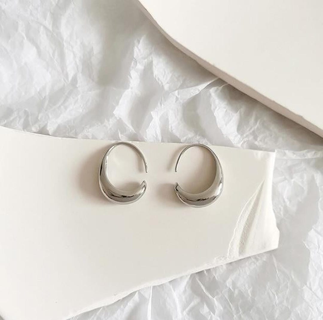 Boucles d'Oreilles Ovales en Or et Argent