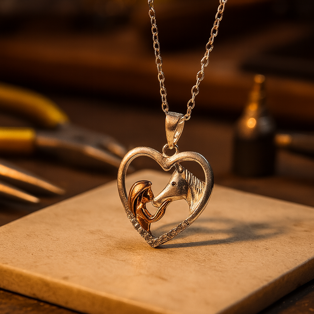 Collier Élégant Hjärta Zircon avec Fille et Cheval