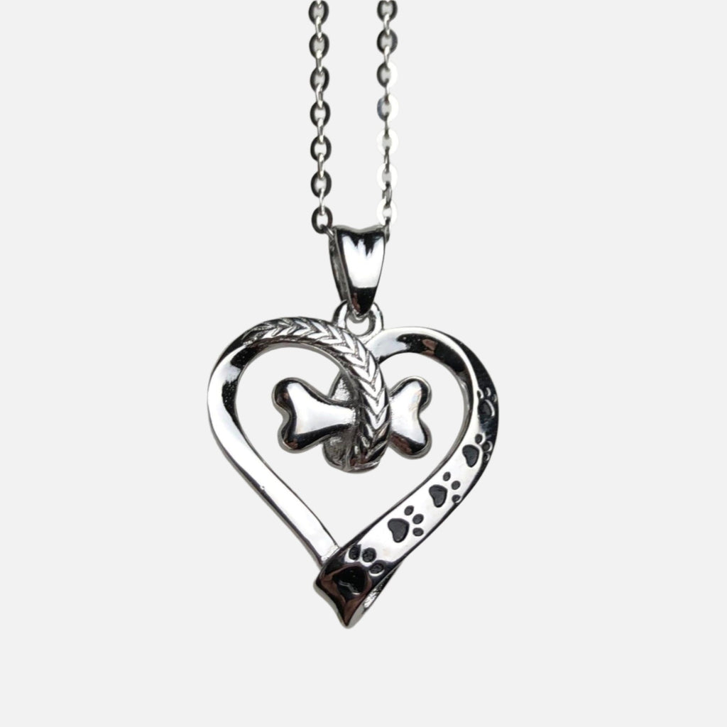 Collier en acier inoxydable avec empreinte de patte de chien et cœur
