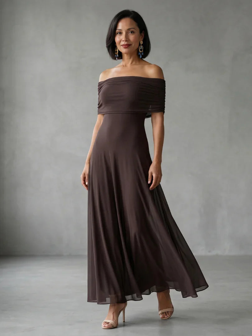 Cosma | Robe Midi à Encolure Drapée Hors Épaules