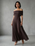 Cosma | Robe Midi à Encolure Drapée Hors Épaules