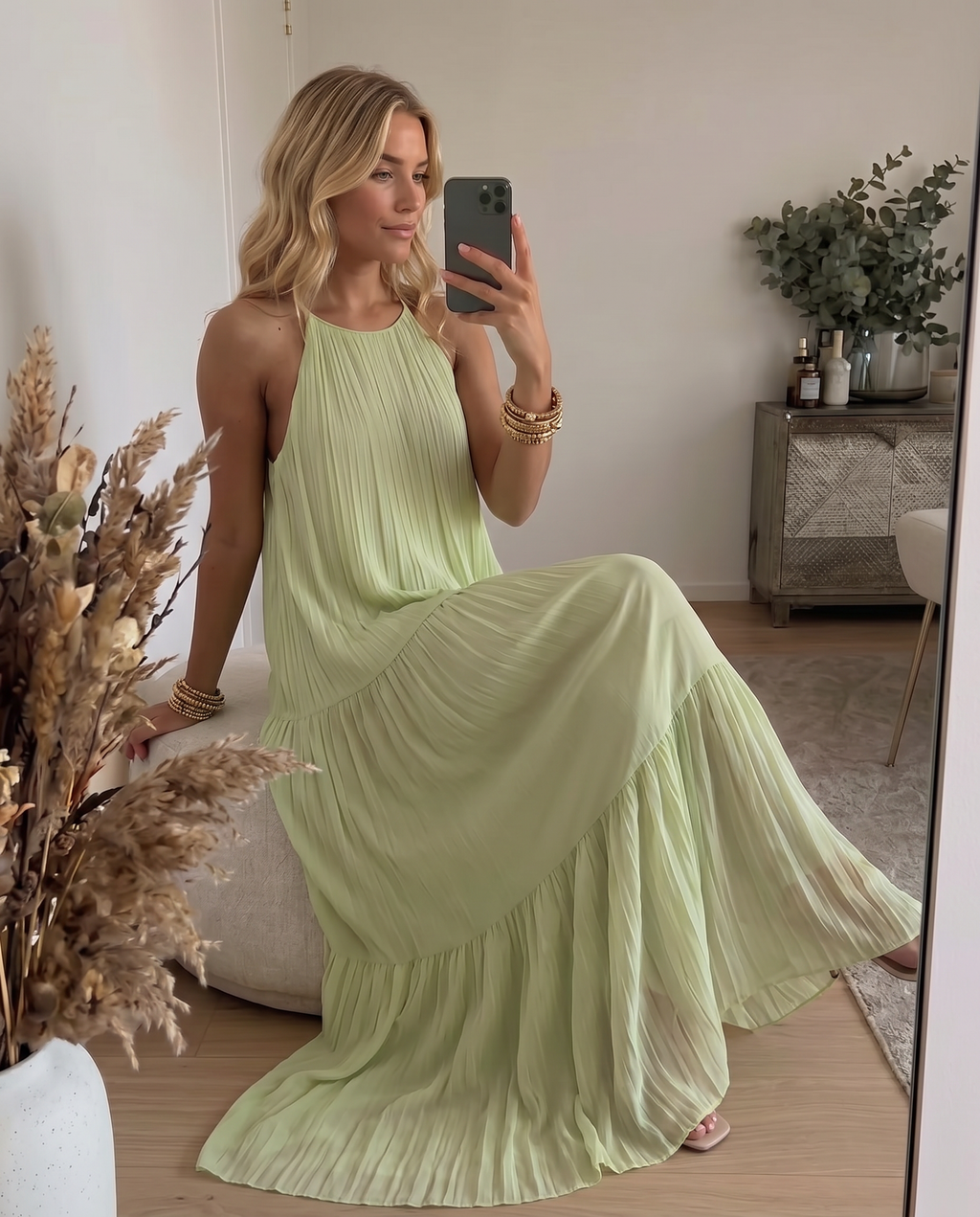 LIVIA | Maxi Robe Bohème Vert Pistache