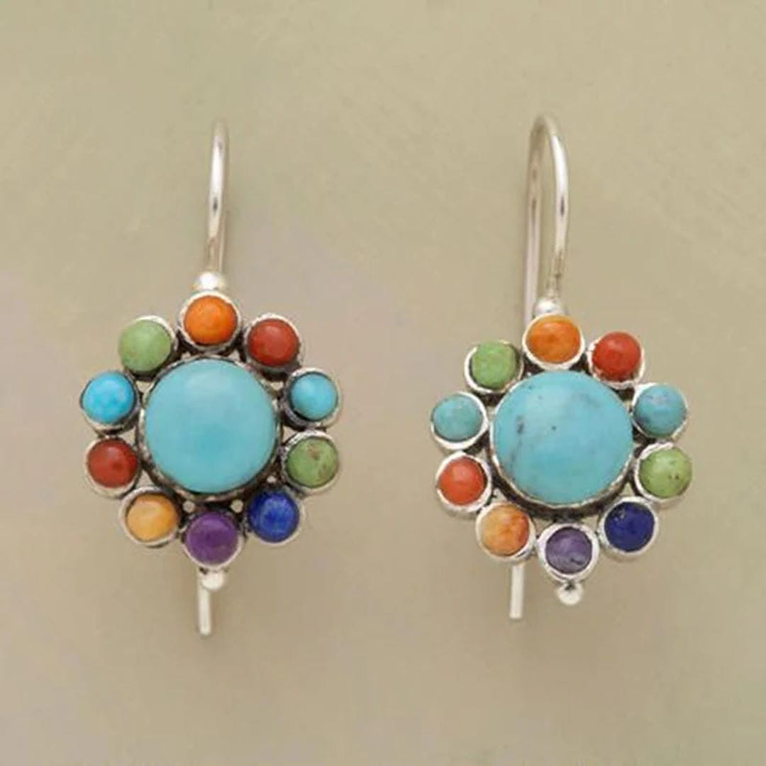 Boucles d'Oreilles Créoles Turquoise Vintage Iris