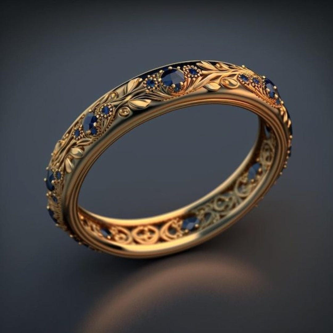 Bague Feuille de Zircon Bleu Exotique Fin