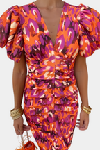 Carla | Robe Midi Imprimée avec Manches Bouffantes
