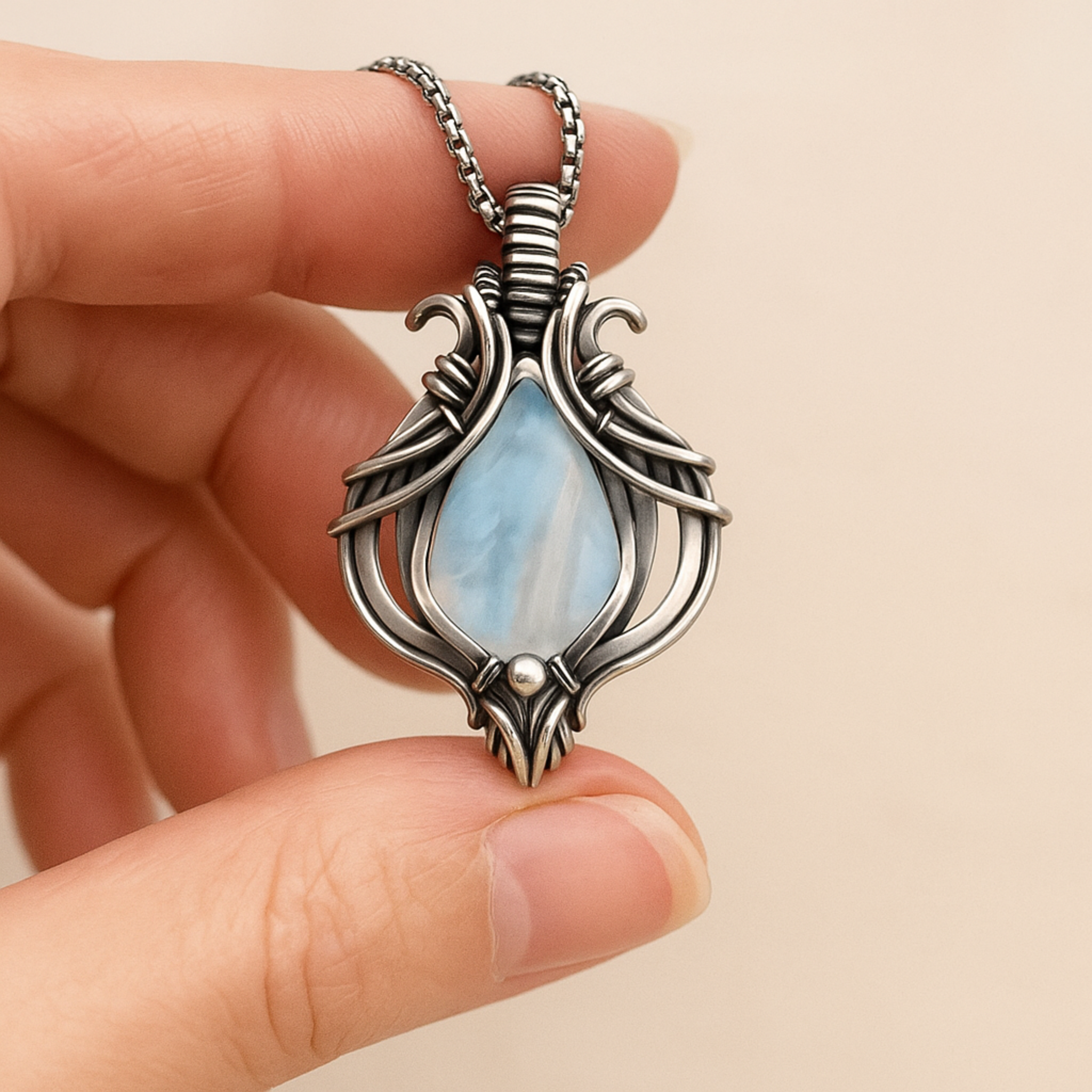 Collier Vintage Argenté avec Détails Bleus