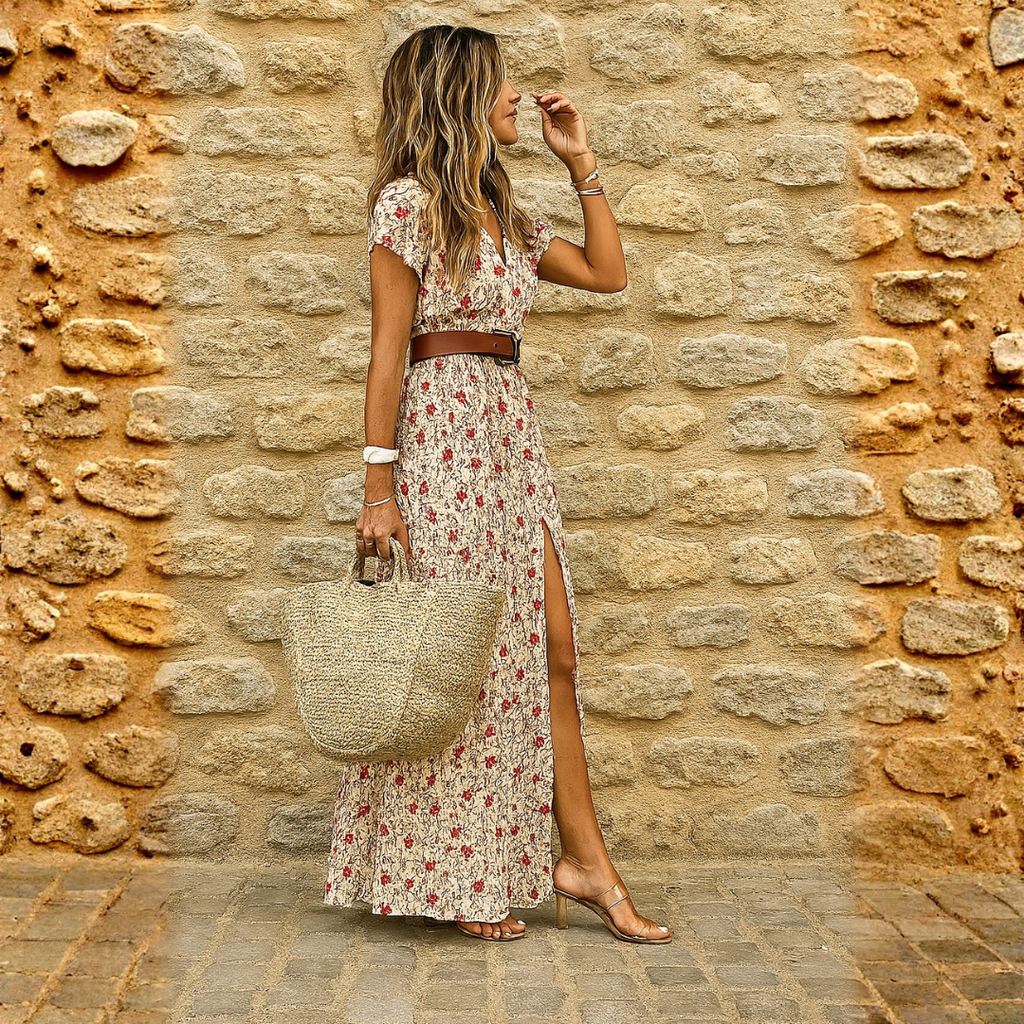 Noelia | Robe longue bohémienne fluide avec ceinture