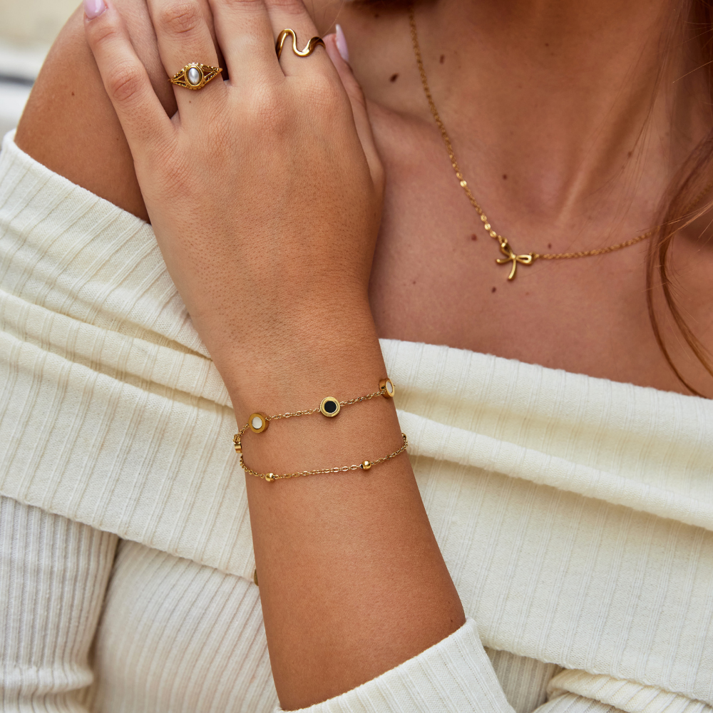 Victoire | Bracelet en Onyx et Pierre Blanche