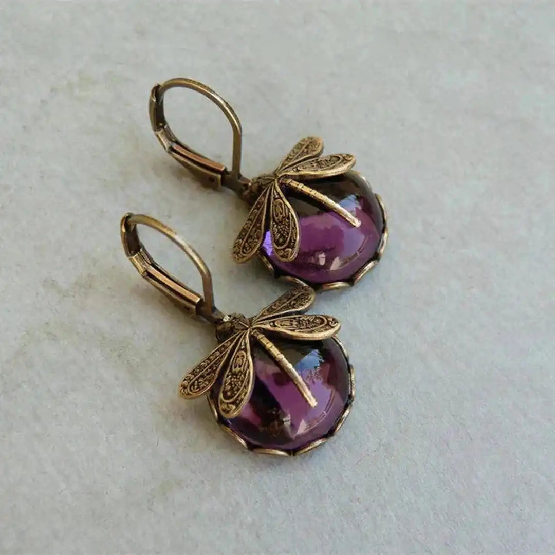 Boucles d'Oreilles Libellule en Or Ancien