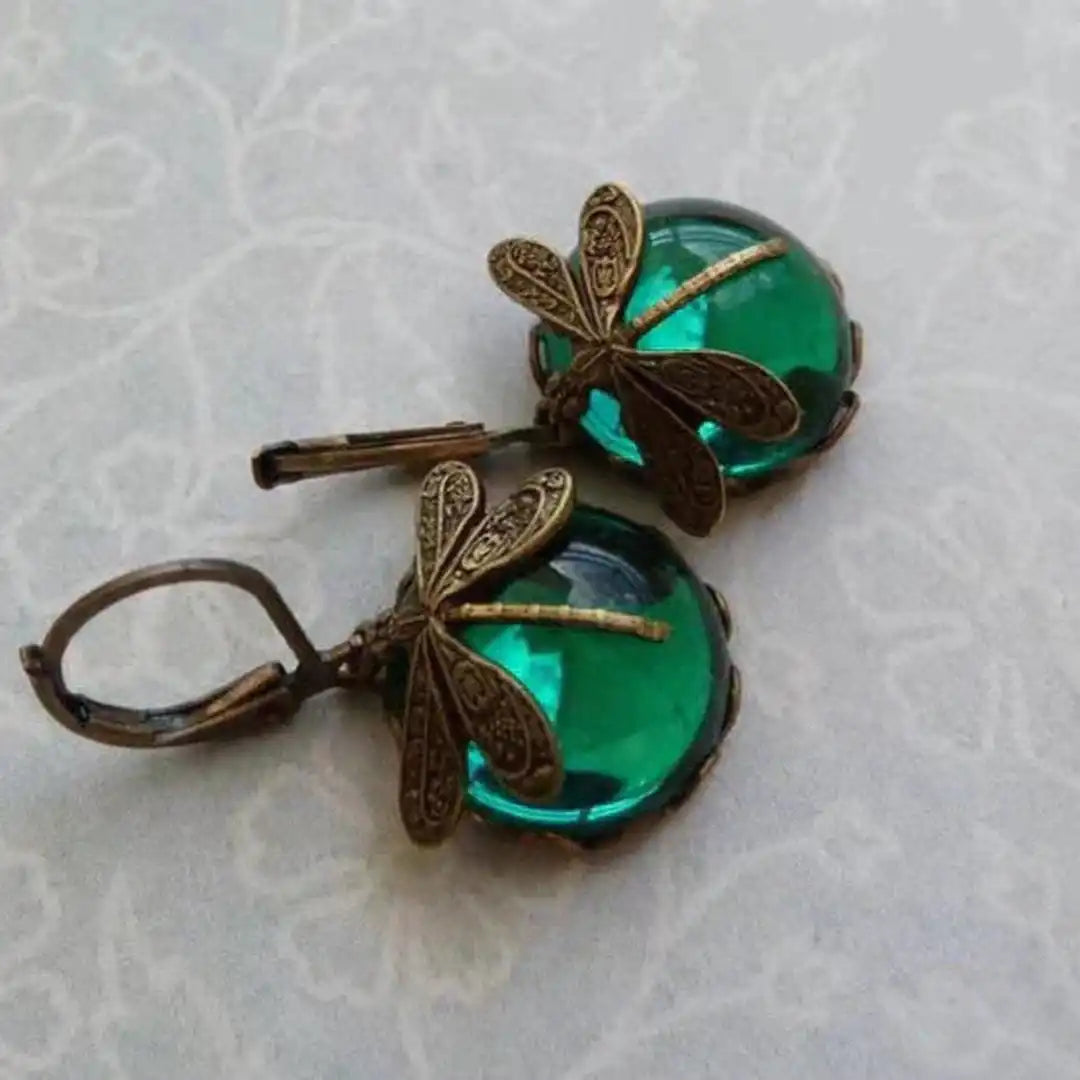 Boucles d'Oreilles Libellule en Or Ancien