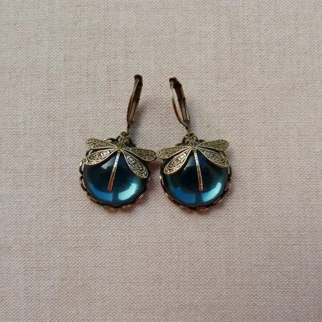 Boucles d'Oreilles Libellule en Or Ancien