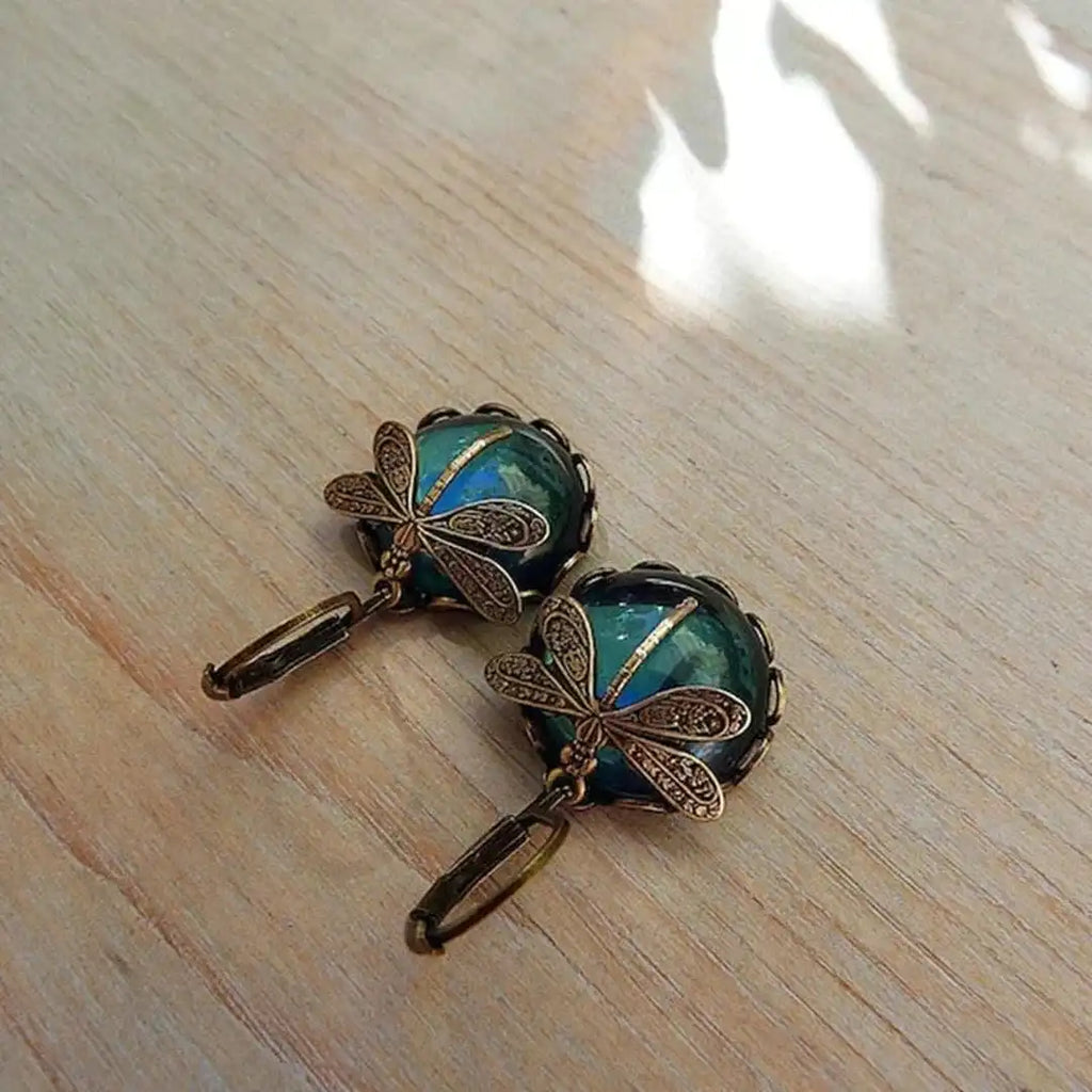 Boucles d'Oreilles Libellule en Or Ancien
