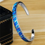 Bracelet Ajustable Opale Bleu Feu en Argent