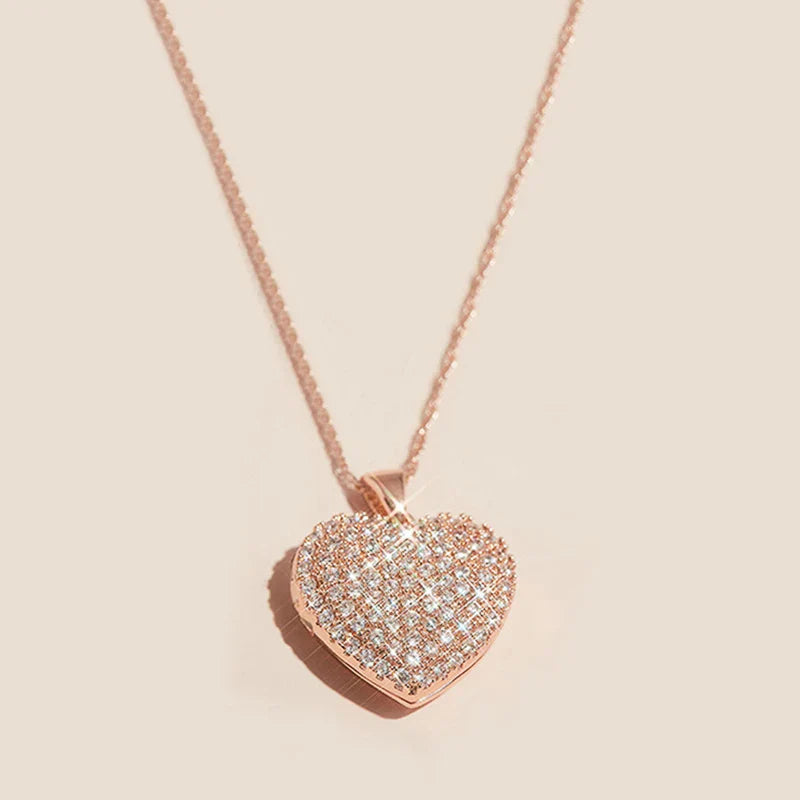 Collier de Cou en Cœur Paved en Or Rose Éternel