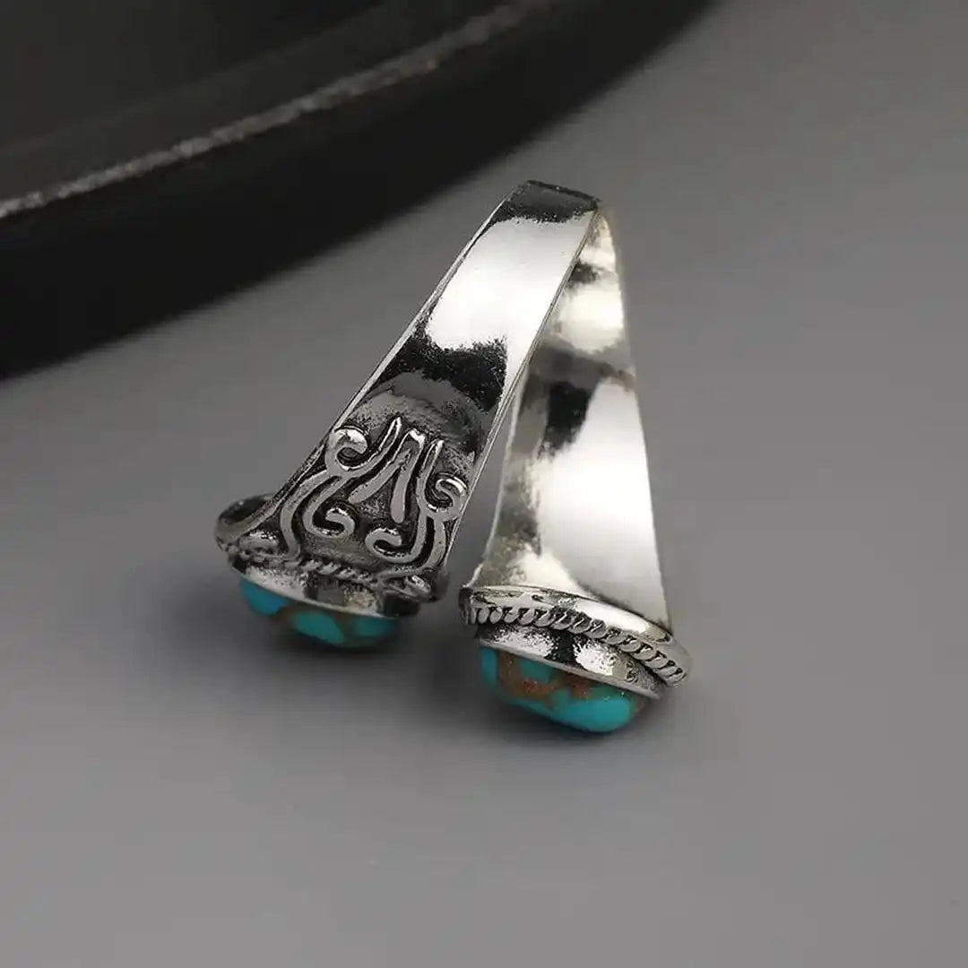 Bague Croix en Turquoise en Argent Vintage