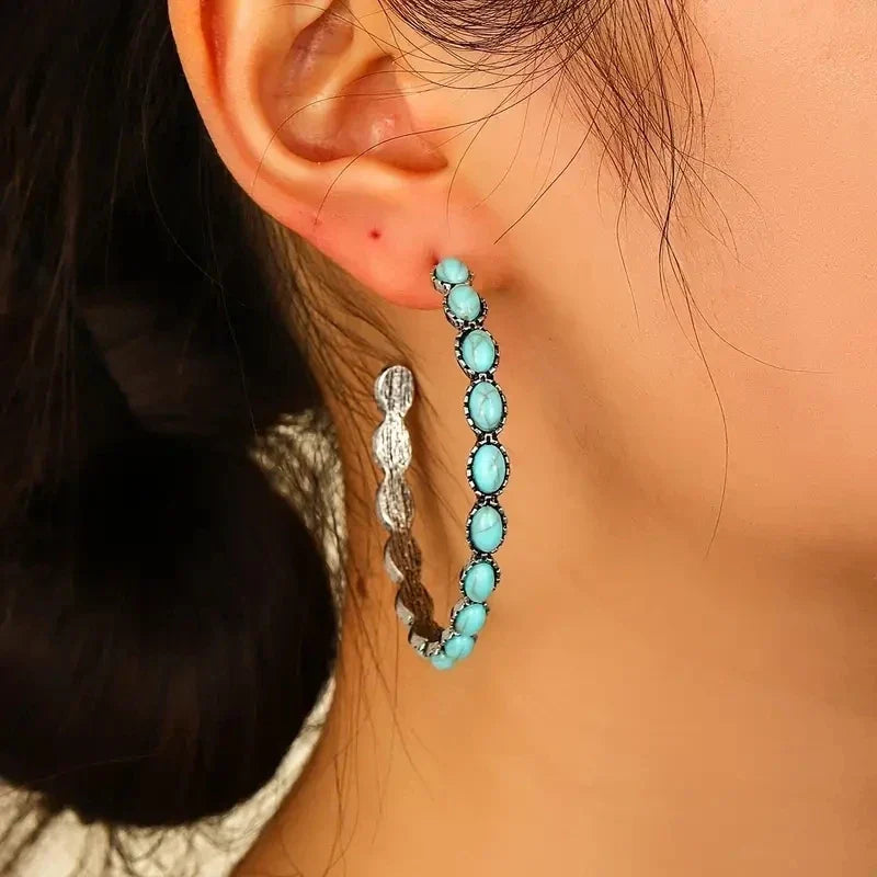 Boucles d'Oreilles Circulaires Turquoise Vintage Bohèmes