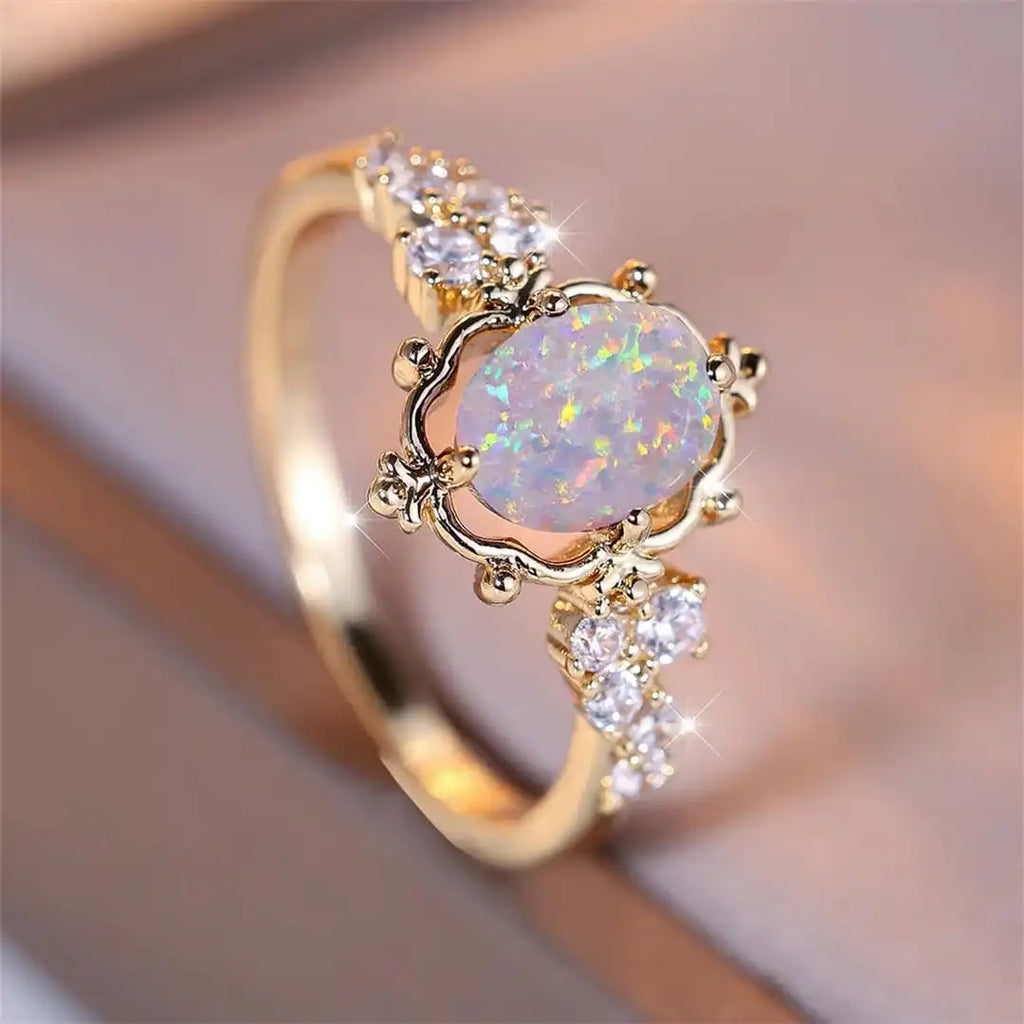 Bague Fleur de Pierre Opale Blanche Ovale