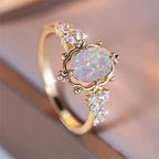 Bague Fleur en Opale Blanche Ovale