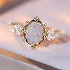 Bague Fleur de Pierre Opale Blanche Ovale