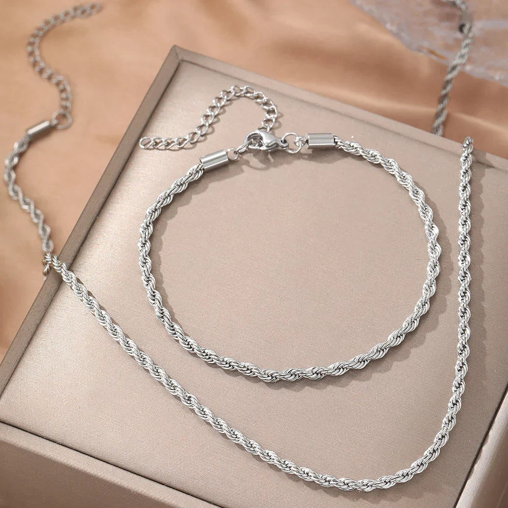 Ensemble de collier et bracelet rétro vrillé