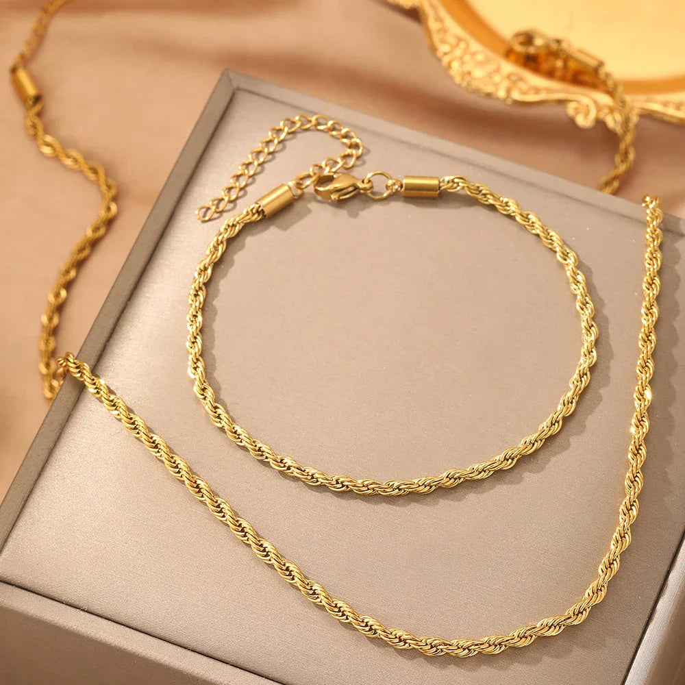 Ensemble de collier et bracelet rétro vrillé