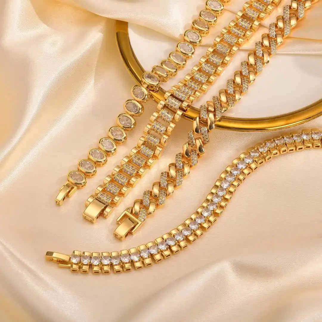 Ensemble de Bracelets Ajustables en Zirconium Cubique Doré