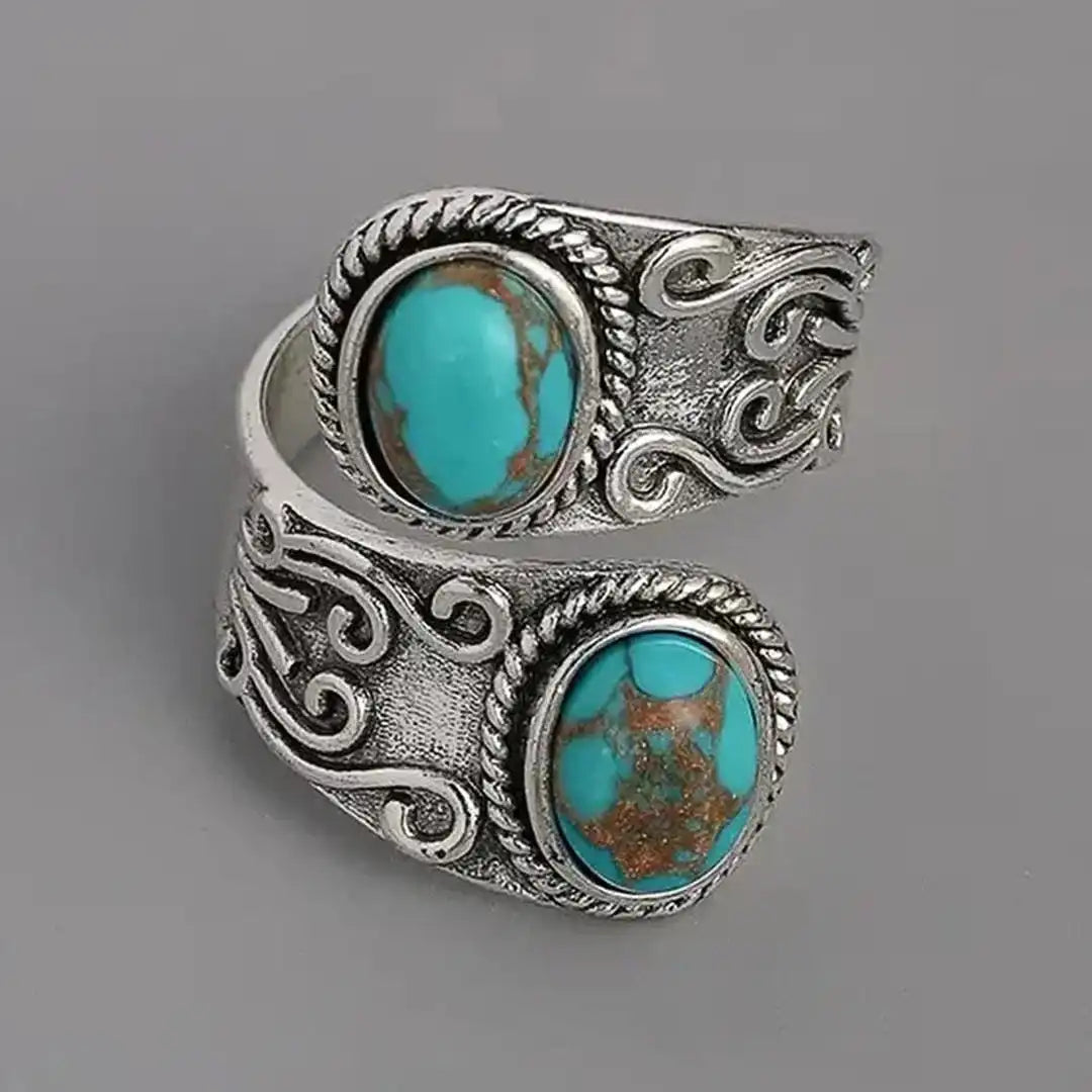 Bague Croix en Turquoise en Argent Vintage