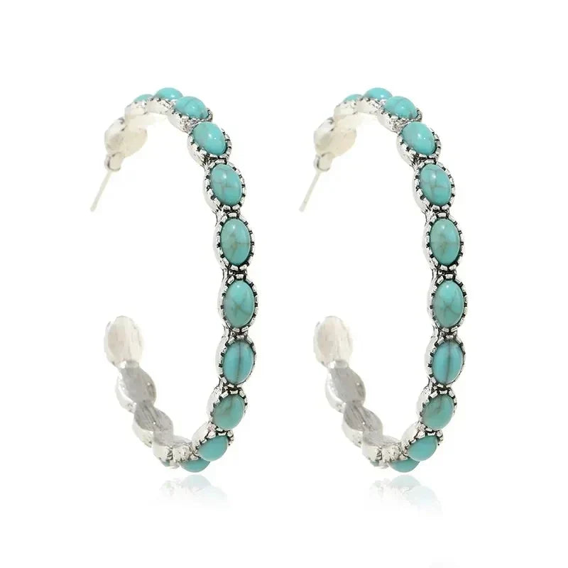 Boucles d'Oreilles Circulaires Turquoise Vintage Bohèmes