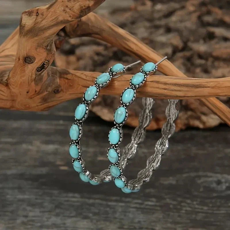 Boucles d'Oreilles Circulaires Turquoise Vintage Bohèmes