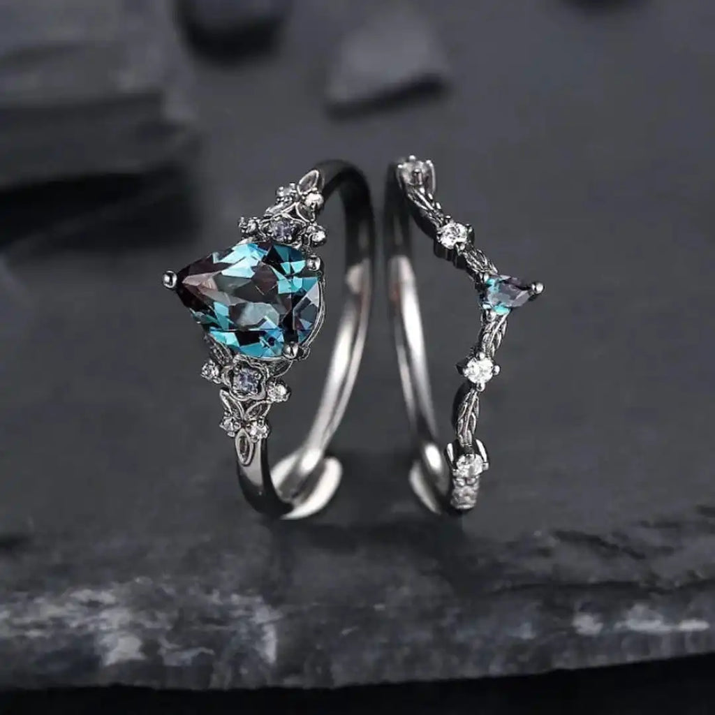 Ensemble de Bagues en Zirconium Saphir Noir Mat